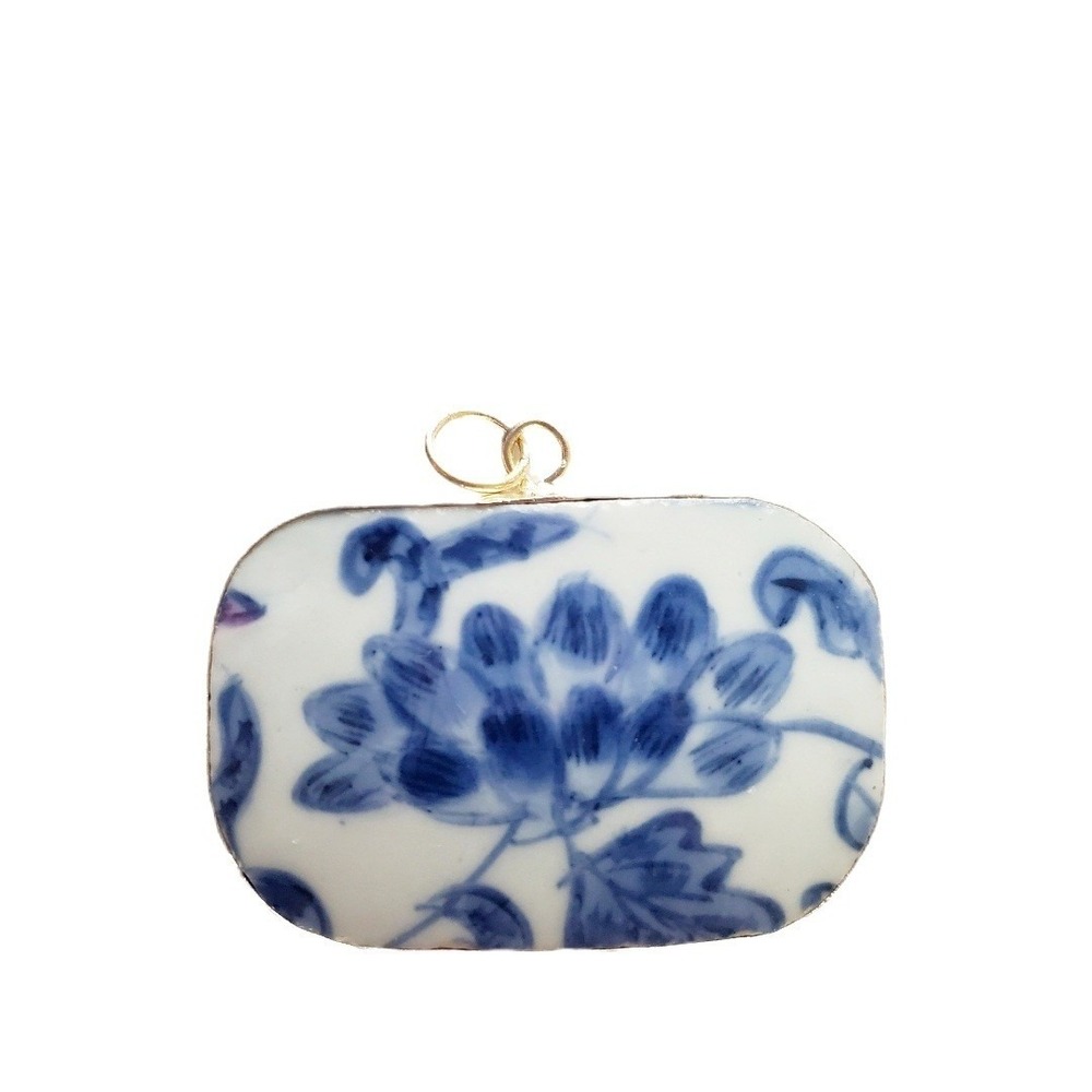 Vintage Ming Blue & White Porcelain Floral Pendant Chinoiserie Pottery Shard - Picture 12 of 12